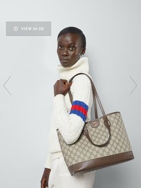 Gucci Beige Monogram Tote with Brown Leather Trim